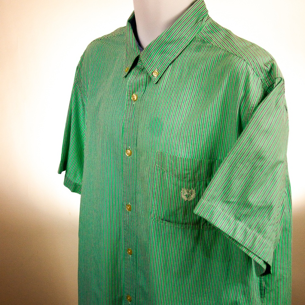 ChapS XXL Green short sleeve Stripe shirt "EUC" - Picture 4 of 7
